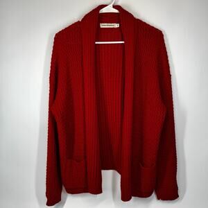 Cotton Emporium Red Knit Cardigan Sweater Women’s Size Medium Rolled Collar